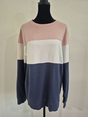 Original Use Pink, White & Navy Colorblock Crewneck Sweater